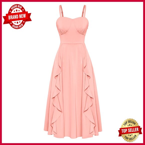 Boho Midi Sun Dress Empire Waist Ruffle Trim Wedding Guest Elegant -  coffeafoods.com